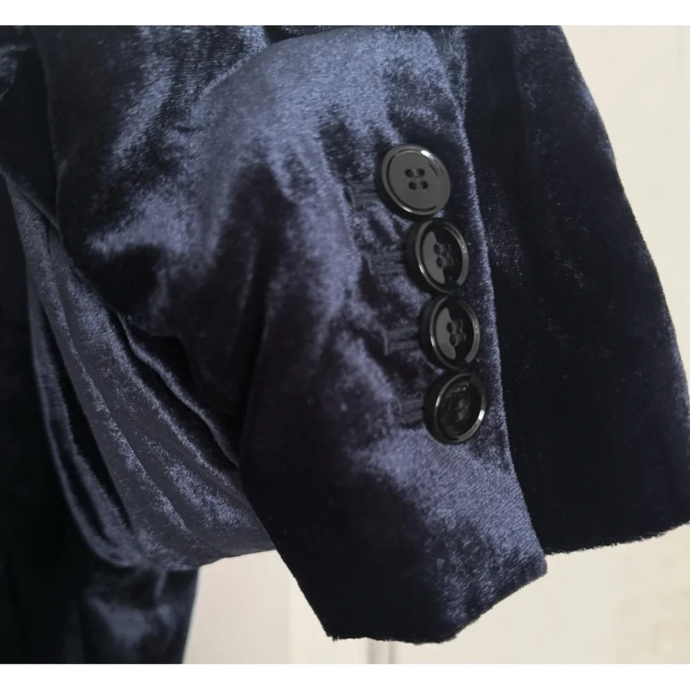 Ann Taylor Velvet Belted Blazer Jacket Coat Wrap Womens 14 Petite Dark Blue Navy